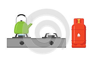 Gas stove and kettle flat design illustration