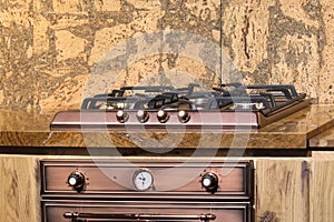 Gas stove top in kitchen