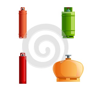 Gas tank icons set cartoon vector. Different type of gas bottle