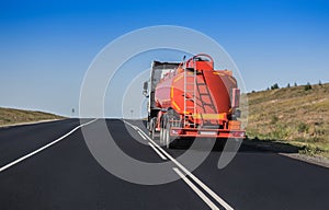 gas-tank truck goes on highway