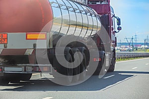 gas-tank truck goes on highway