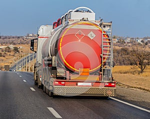 Gas-tank truck goes on highway
