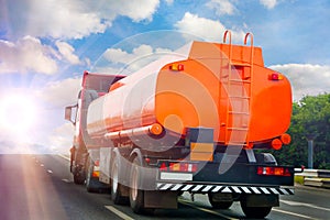 Gas-tank truck goes on highway