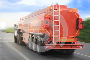 Gas-tank truck goes on highway