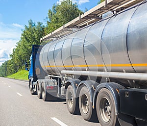 gas-tank truck goes on highway