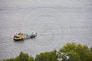 Gas tanker floating on the river