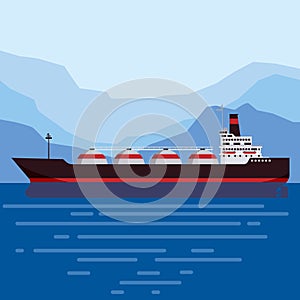 Gas tanker LNG carrier natural gas. Carrier ship. Vector illustration isolated flat design