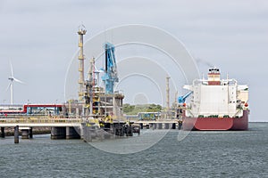 Gas transshipment terminal in harbor Rotterdam, biggest seaport of Europe