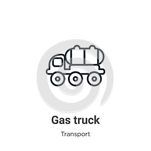 Gas truck outline vector icon. Thin line black gas truck icon, flat vector simple element illustration from editable transport