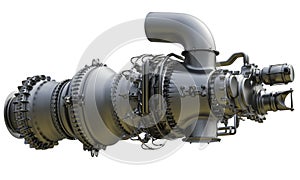 Gas turbine aircraft engine of power plant. 3d rendering