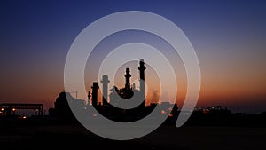 Gas turbine electrical power plant at dusk