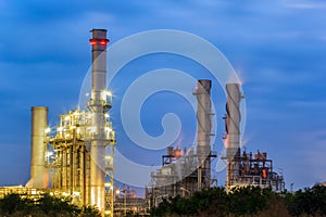 Gas turbine electrical power plant at dusk with twilight support all factory in industrial Estate