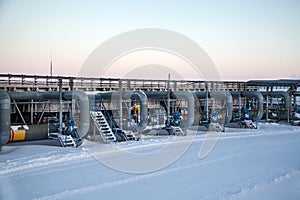 Gas valves, crane and pipes for gas and oil transportation, gas processing plant, Gas booster compressor station