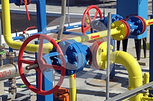 Gas valves are on the gas compressor station