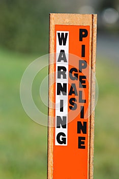 Gas Warning caution sign on post