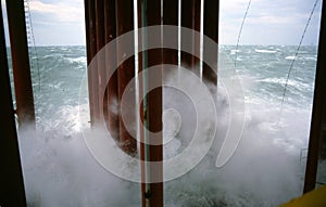 Gas Well Platform on Rough Sea Day