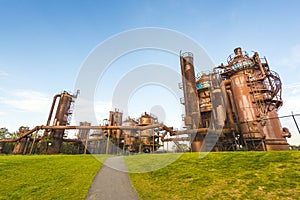 Gas works Park in sunny day with blue sky,Seattle,Washington,USA