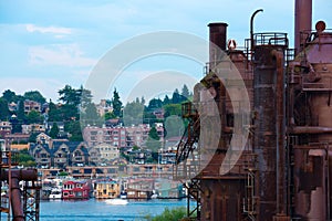 Gas Works Park and traditional Floating houses on Lake Union