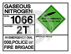 Gaseous Nitrogen UN 1066 Symbol Sign, Vector Illustration, Isolate On White Background, Label .EPS10