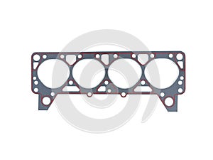 Gasket of the block head of a 4-cylinder car engine on an isolated white background.