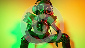 Gasmask covered disco dancer woman