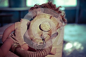 Gasmask on a doll in the school of Pripyat, Chernobyl zone