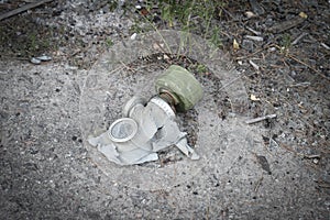 Gasmask in Duga Radar Base, Chernobyl Exclusion Zone, Ukraine