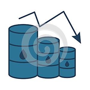 Gasoline barrels with arrow decreasing oil prices fill style