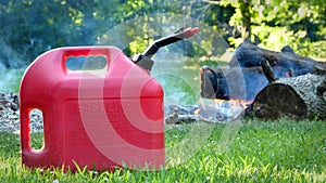Gasoline Can in front of a Fire
