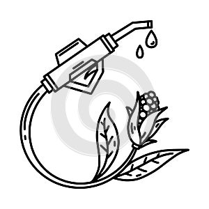 Gasoline or gas pistol with biofuel vector icon. Hand drawn illustration isolated on white background. Green energy from corn