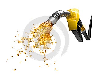 Gasoline gushing out from yellow pump