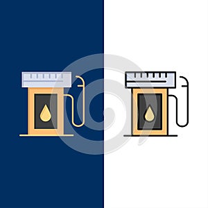 Gasoline, Industry, Oil, Drop  Icons. Flat and Line Filled Icon Set Vector Blue Background