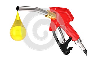Gasoline Pistol Pump Fuel Nozzle, Gas Station Dispenser with Droplet of Gas. 3d Rendering