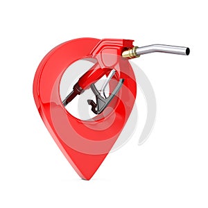 Gasoline Pistol Pump Fuel Nozzle, Gas Station Dispenser and Map Pointer Pin. 3d Rendering