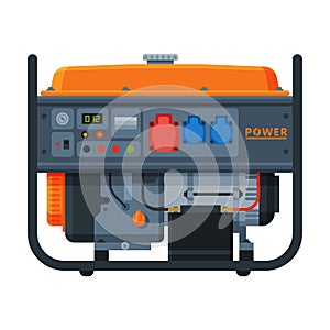 Gasoline Power Immovable Generator, Diesel Electrical Engine Equipment Vector Illustration
