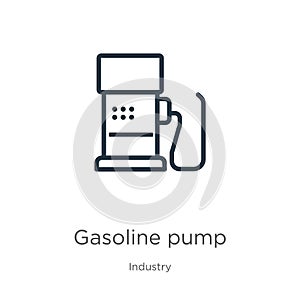 Gasoline pump icon. Thin linear gasoline pump outline icon isolated on white background from industry collection. Line vector