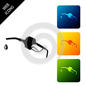 Gasoline pump nozzle icon isolated. Fuel pump petrol station. Refuel service sign. Gas station icon. Set icons colorful