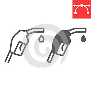 Gasoline pump nozzle line and glyph icon, diesel and gas station, fuel pump nozzle vector icon, vector graphics