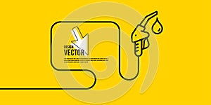Gasoline pump nozzle yellow banner. Fuel pump petrol station icon. Refuel service illustration. Vector