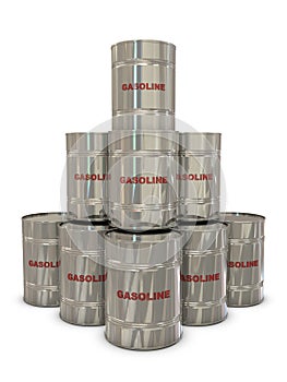 Gasoline silver cans in pyramid