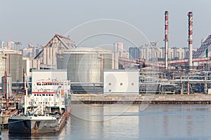 Gasoline storage tanks in the seaport.