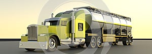 Gasoline tanker. 3d rendering. Oil trailer. Fuel gas tanker truc