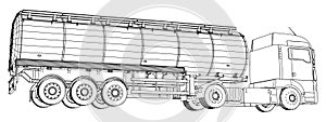 Gasoline tanker, Oil trailer, truck on highway. Automotive fuel tankers shipping fuel. Tracing illustration of 3d. EPS
