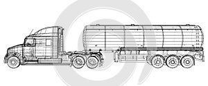 Gasoline tanker, Oil trailer, truck on highway. Automotive fuel tankers shipping fuel. Tracing illustration of 3d. EPS