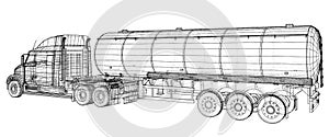 Gasoline tanker, Oil trailer, truck on highway. Very fast driving. Created illustration of 3d. Wire-frame