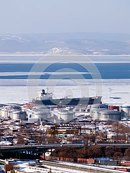 Gasoline tanker at russian petroleum port