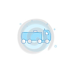 Gasoline tanker truck flat vector icon. Filled line style. Blue monochrome design. Editable stroke