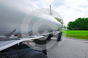 Gasoline tanker truck tank closeup