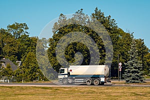 Gasoline transport driving on the road