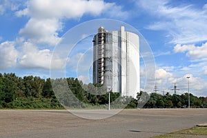 Gasometer in Oberhausen, completely covered due to restoration